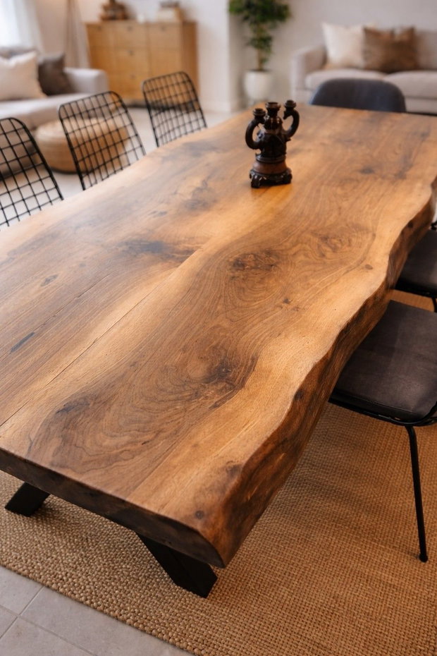 Masă bucătărie din lemn masiv de - margini live edge - design modern natural | 150x60 cm |- ATP Wood