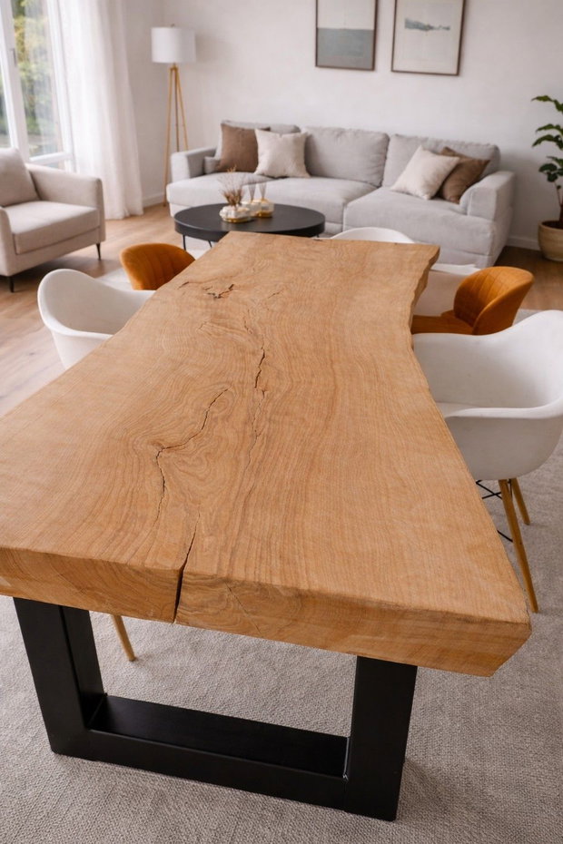 Masă bucătărie din lemn masiv cu margini naturale - grosime blat 6 cm - ATP Wood