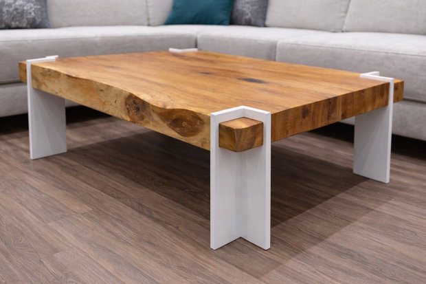 Măsuță cafea din lemn masiv - 100x60 cm - blat gros 5 cm | Live Edge | ATP Wood