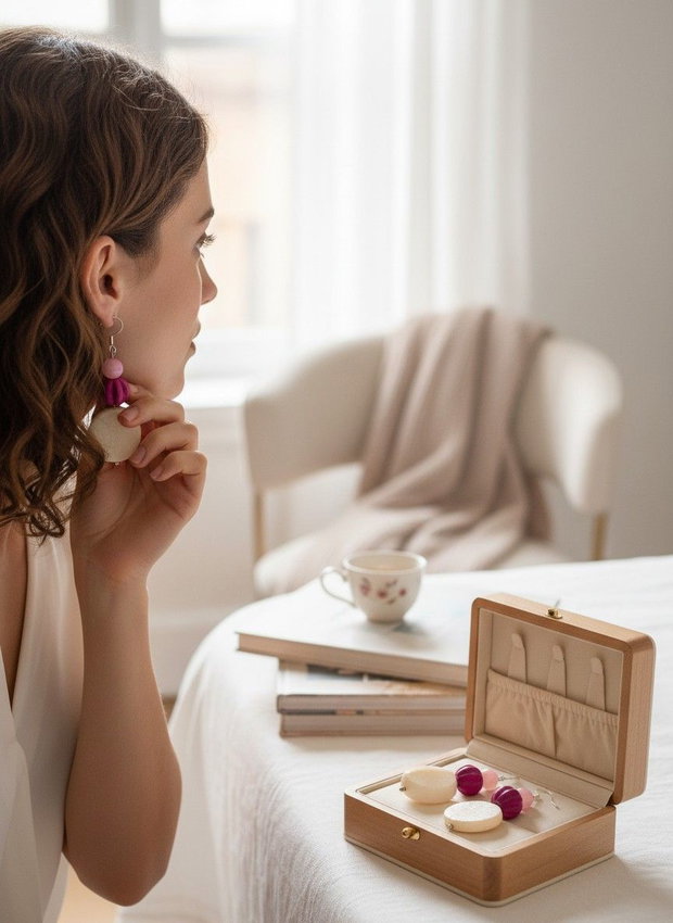 Cercei handmade cu jad alb, jad roz și howlit ciclam eleganți și feminini