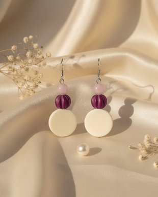 Cercei handmade cu jad alb, jad roz și howlit ciclam  eleganți și feminini