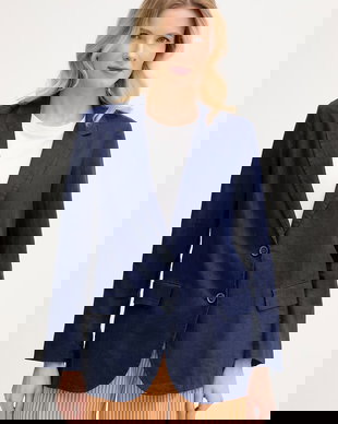 United Colors of Benetton sacou cu un singur rând de nasturi pentru femei, din in