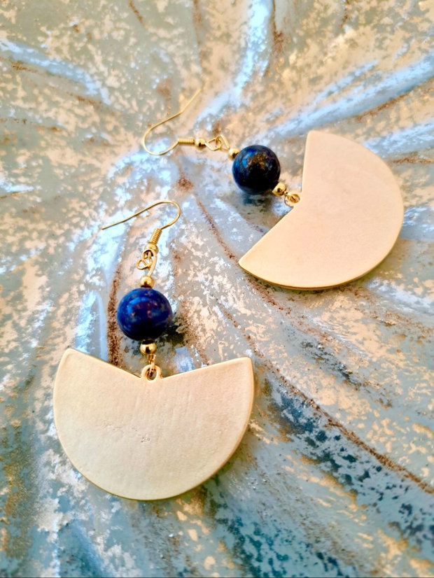 Cercei Boho Zamac aurit & lapis lazuli