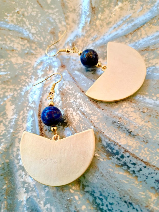 Cercei Boho Zamac aurit & lapis lazuli