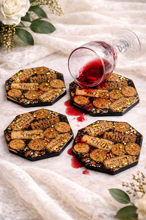 Set suport de pahare cu dopuri de vin 02026
