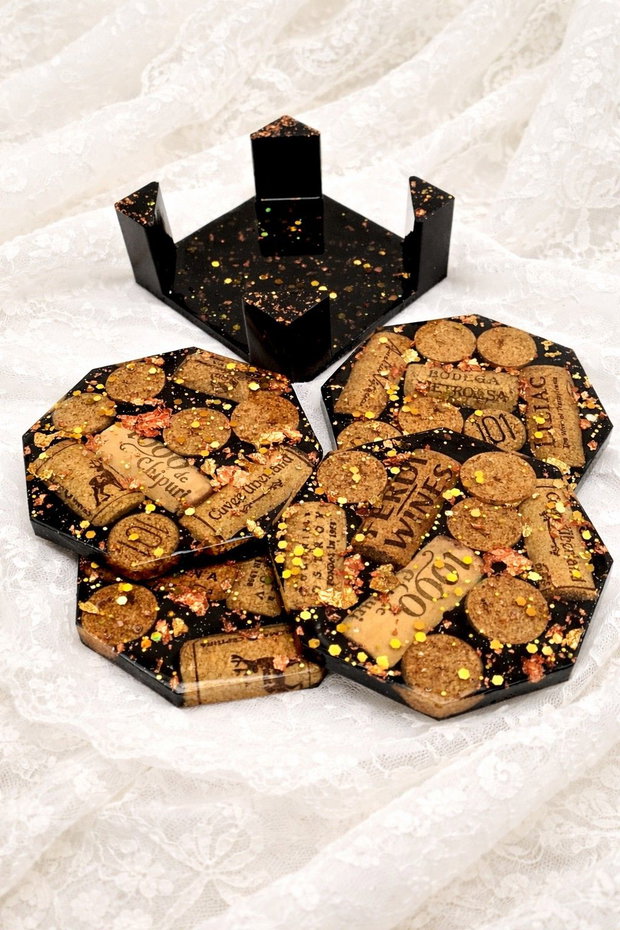 Set suport de pahare cu dopuri de vin 02026