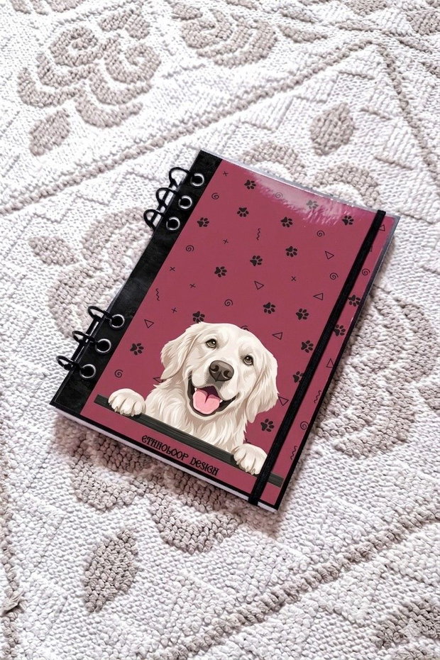 Caiet Mecanic A5 cu Refill Rezerve Foi - Curiosul Golden Retriever Englezesc v1 (Rosu Burgund)