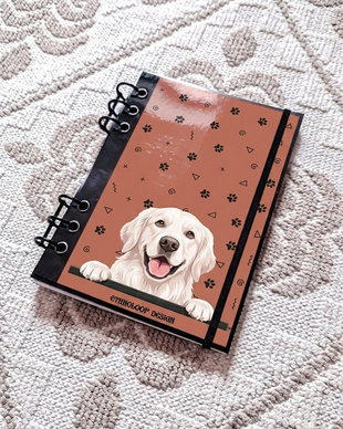 Caiet Mecanic A5 cu Refill Rezerve Foi - Curiosul Golden Retriever Englezesc v2 (Portocaliu Teracota)
