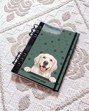 Caiet Mecanic A5 cu Refill Rezerve Foi - Curiosul Golden Retriever Englezesc v4 (Verde Salvie)