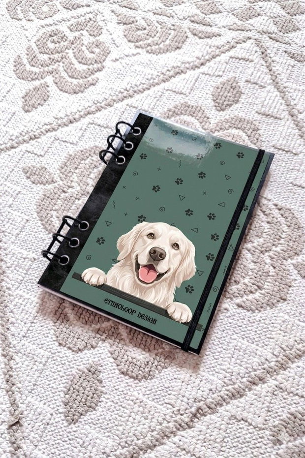 Caiet Mecanic A5 cu Refill Rezerve Foi - Curiosul Golden Retriever Englezesc v4 (Verde Salvie)