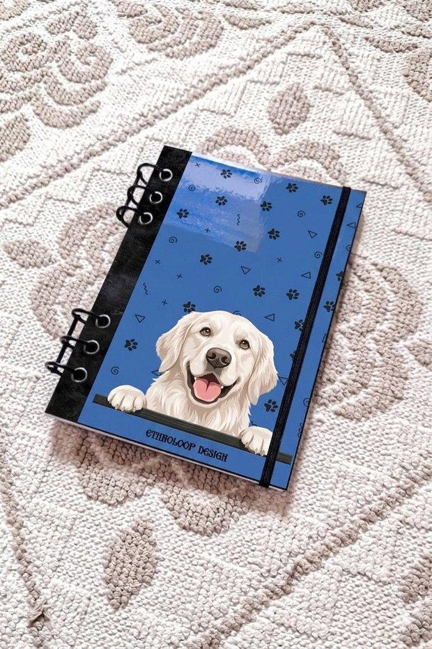 Caiet Mecanic A5 cu Refill Rezerve Foi - Curiosul Golden Retriever Englezesc v6 (Albastru Azur)