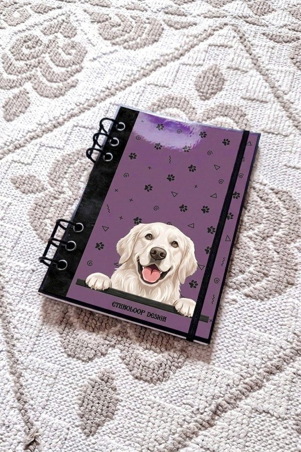Caiet Mecanic A5 cu Refill Rezerve Foi - Curiosul Golden Retriever Englezesc v7 (Mov Lila)