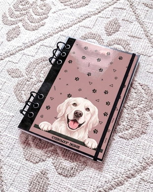 Caiet Mecanic A5 cu Refill Rezerve Foi - Curiosul Golden Retriever Englezesc v8 (Roz Prafuit)