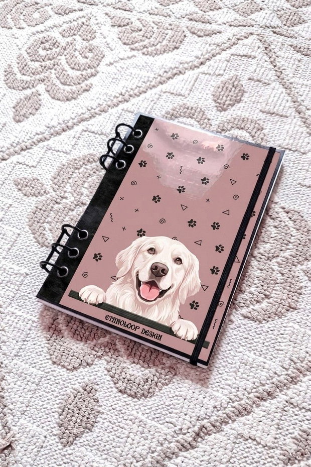 Caiet Mecanic A5 cu Refill Rezerve Foi - Curiosul Golden Retriever Englezesc v8 (Roz Prafuit)