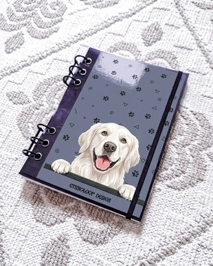 Caiet Mecanic A5 cu Refill Rezerve Foi - Curiosul Golden Retriever Englezesc v9 (Gri Cenusiu)