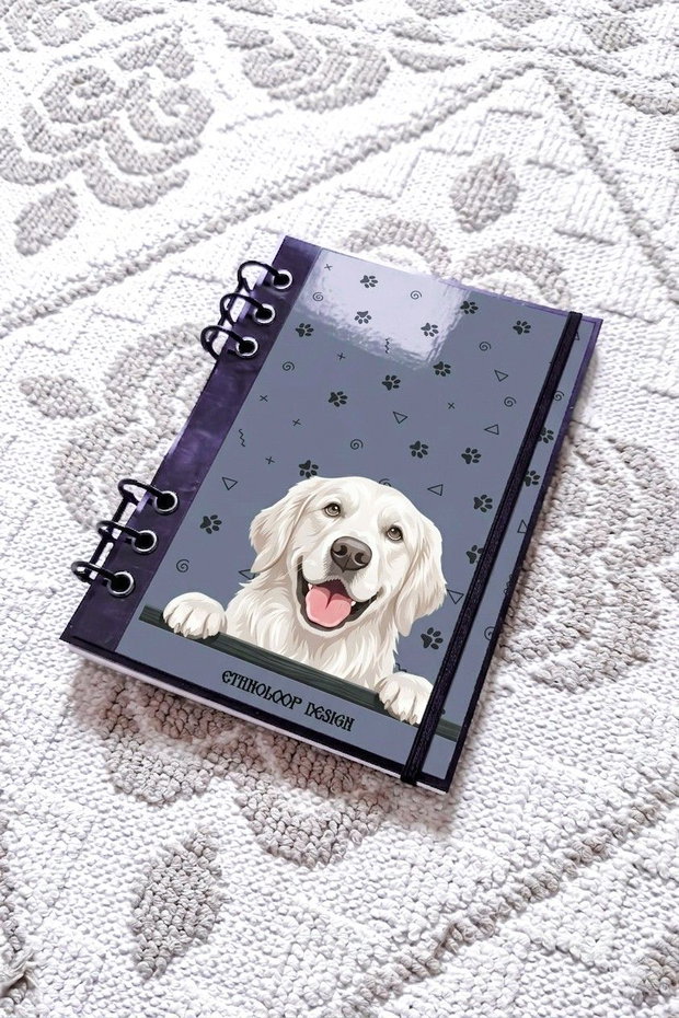 Caiet Mecanic A5 cu Refill Rezerve Foi - Curiosul Golden Retriever Englezesc v9 (Gri Cenusiu)