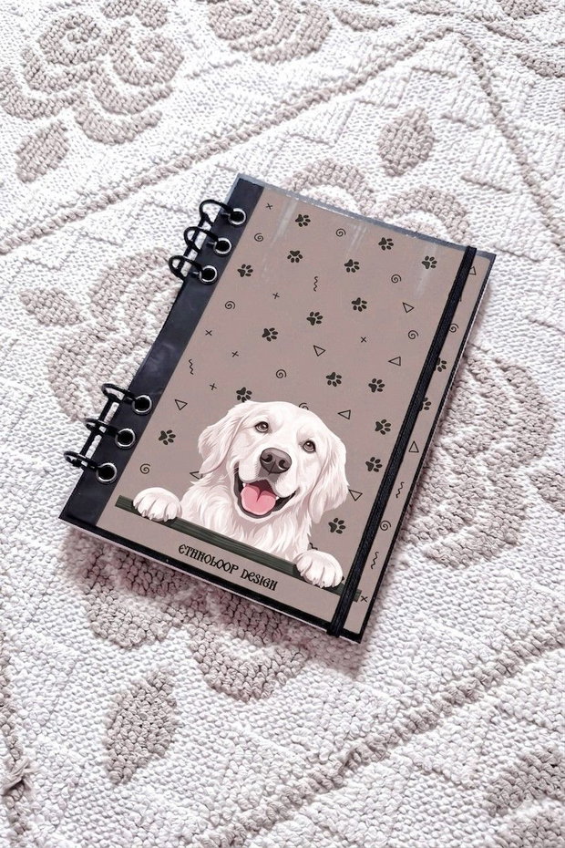 Caiet Mecanic A5 cu Refill Rezerve Foi - Curiosul Golden Retriever Englezesc v10 (Gri-Bej/ Grej)