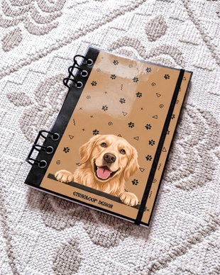 Caiet Mecanic A5 cu Refill Rezerve Foi - Curiosul Golden Retriever Standard v3 (Galben Ocru)