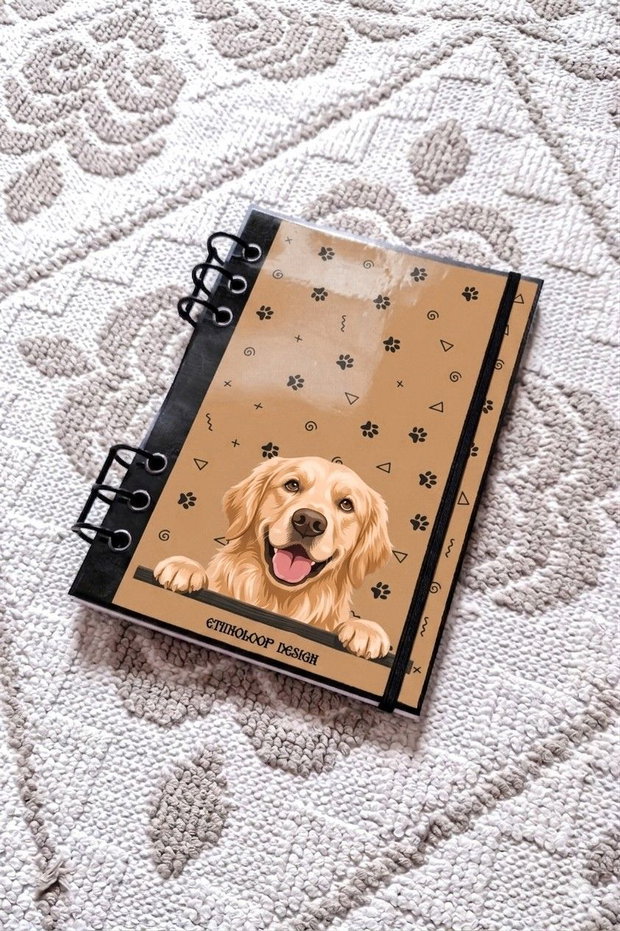 Caiet Mecanic A5 cu Refill Rezerve Foi - Curiosul Golden Retriever Standard v3 (Galben Ocru)
