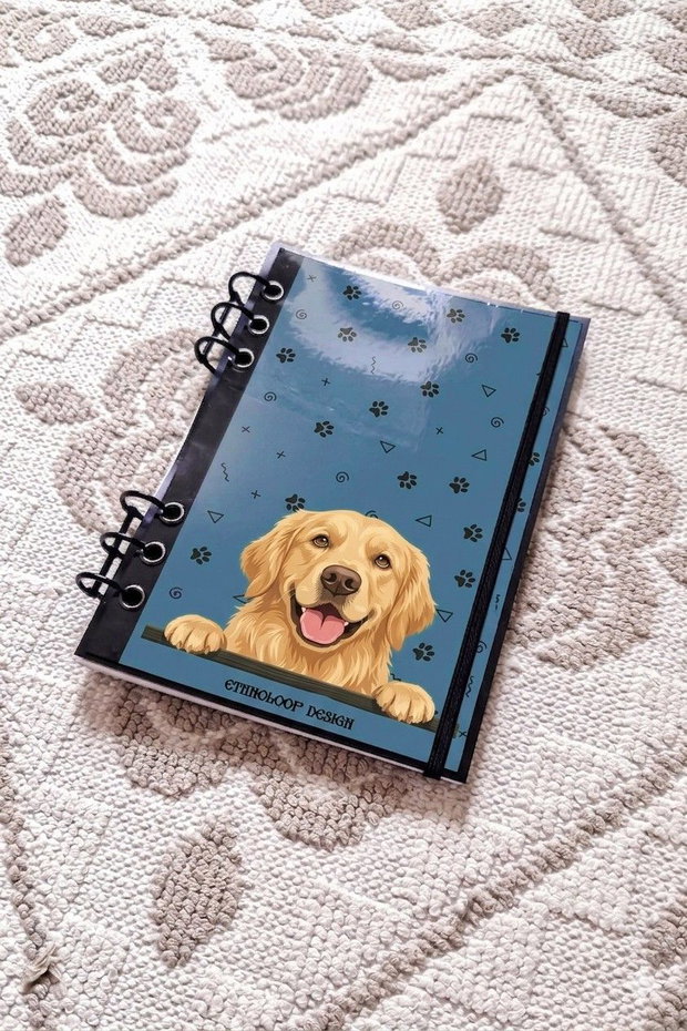 Caiet Mecanic A5 cu Refill Rezerve Foi - Curiosul Golden Retriever Standard v5 (Albastru Petrol)