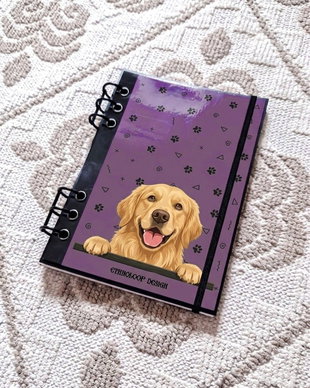 Caiet Mecanic A5 cu Refill Rezerve Foi - Curiosul Golden Retriever Standard v7 (Mov Lila)
