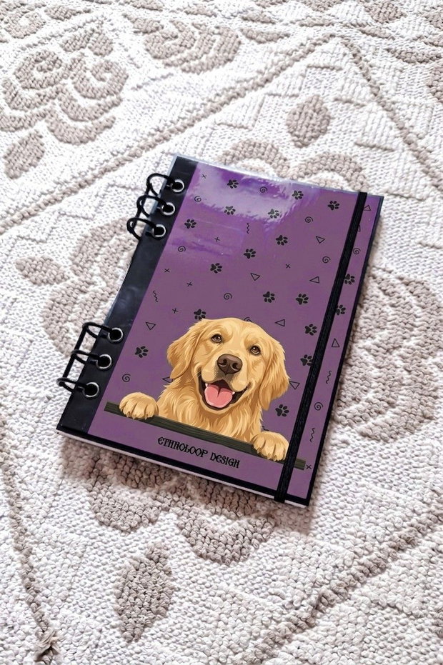 Caiet Mecanic A5 cu Refill Rezerve Foi - Curiosul Golden Retriever Standard v7 (Mov Lila)