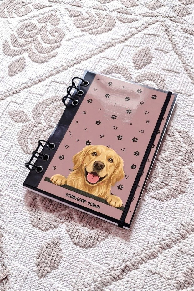 Caiet Mecanic A5 cu Refill Rezerve Foi - Curiosul Golden Retriever Standard v8 (Roz Prafuit)