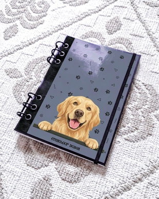 Caiet Mecanic A5 cu Refill Rezerve Foi - Curiosul Golden Retriever Standard v9 (Gri Cenusiu)