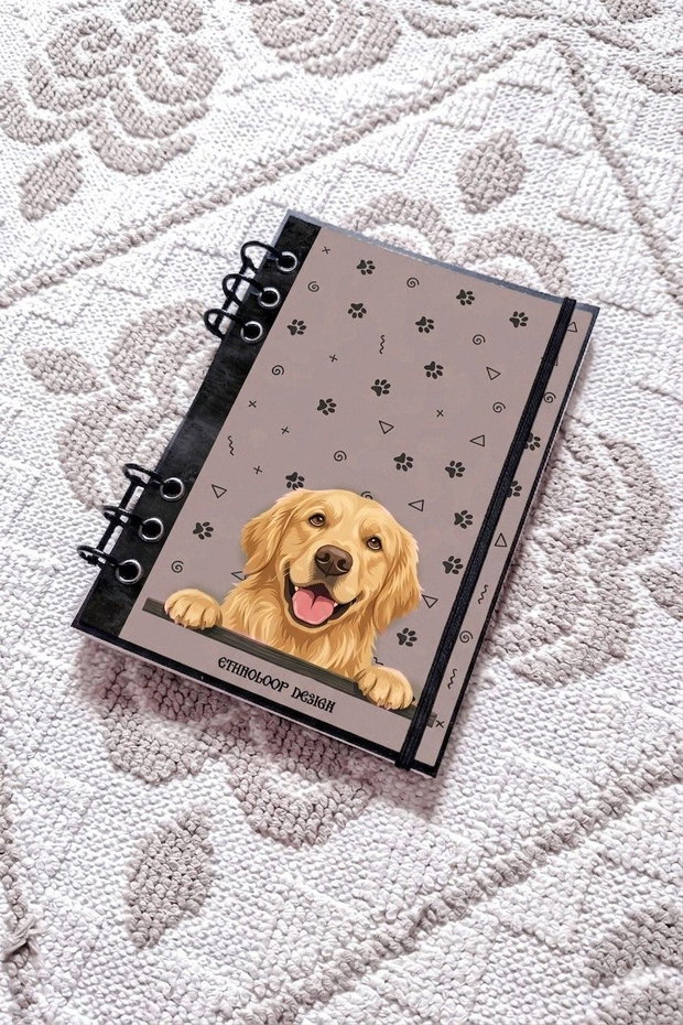 Caiet Mecanic A5 cu Refill Rezerve Foi - Curiosul Golden Retriever Standard v10 (Gri-Bej/ Grej)