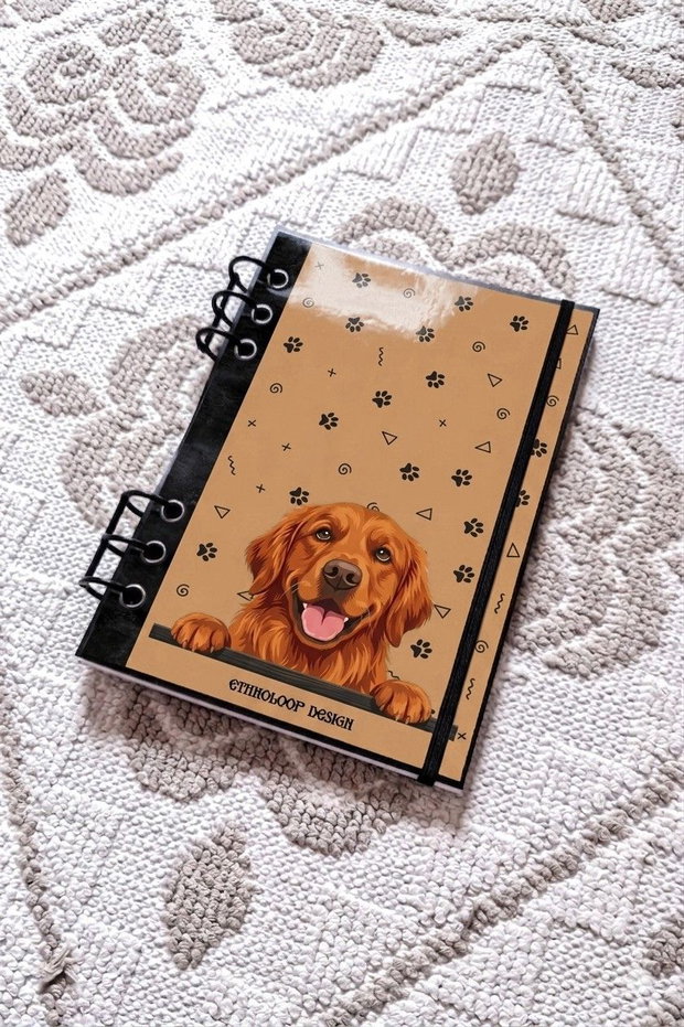 Caiet Mecanic A5 cu Refill Rezerve Foi - Curiosul Golden Retriever American v3 (Galben Ocru)