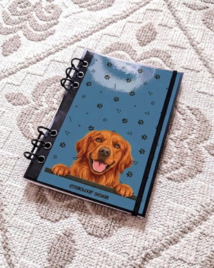 Caiet Mecanic A5 cu Refill Rezerve Foi - Curiosul Golden Retriever American v5 (Albastru Petrol)