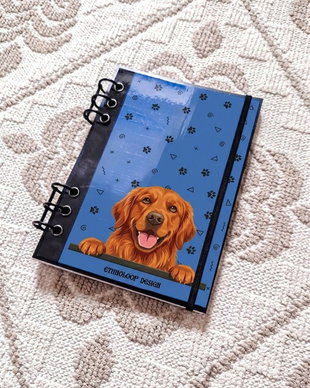 Caiet Mecanic A5 cu Refill Rezerve Foi - Curiosul Golden Retriever American v6 (Albastru Azur)