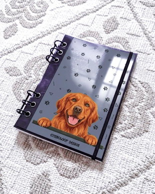 Caiet Mecanic A5 cu Refill Rezerve Foi - Curiosul Golden Retriever American v9 (Gri Cenusiu)