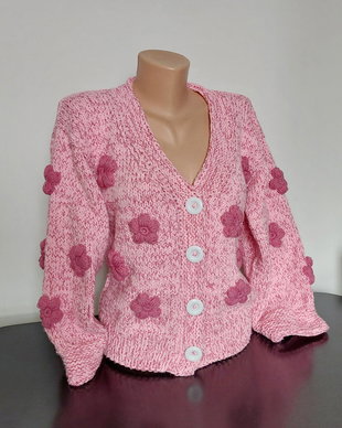 Jacheta Cardigan tricotat manual nuanțe roz