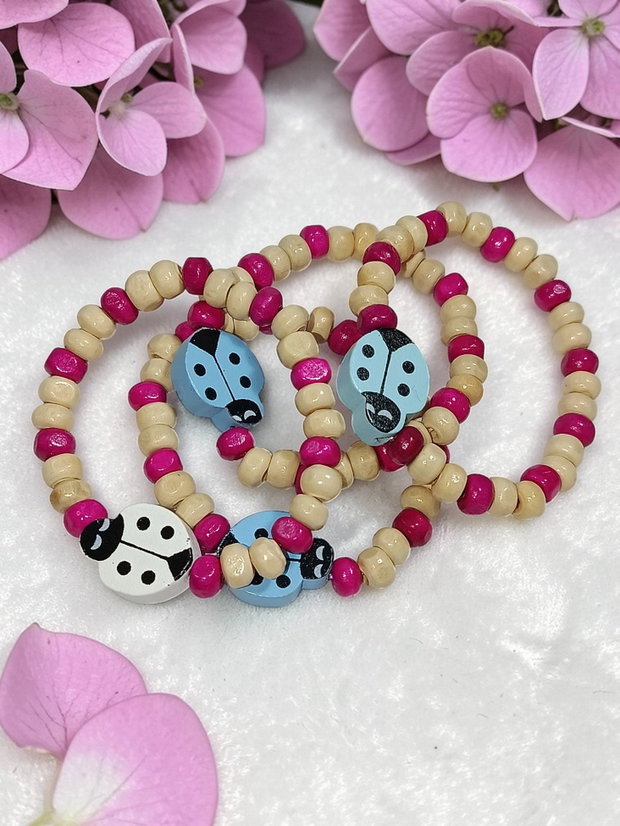 Brățară  Copii  Mărgele de Lemn Roz Fucsia  Charm Gărgăriță