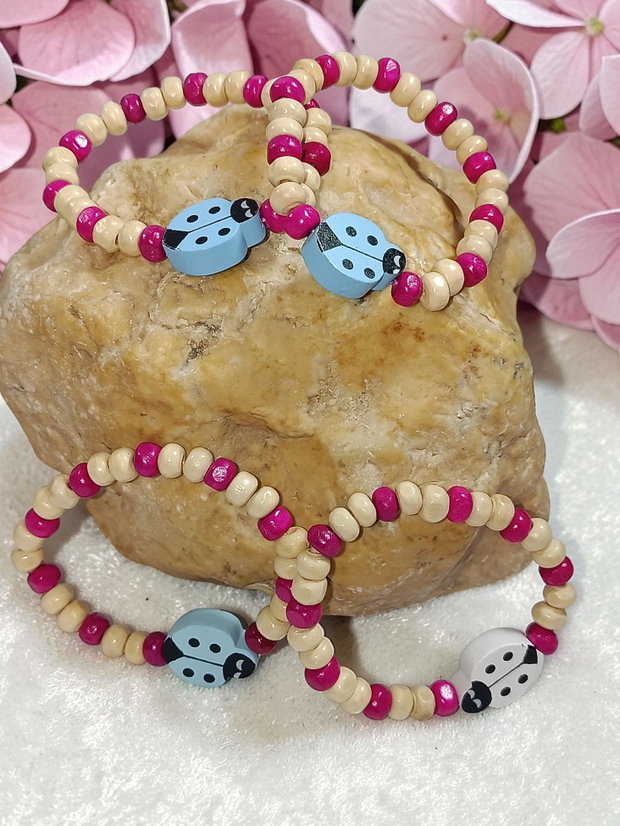 Brățară  Copii  Mărgele de Lemn Roz Fucsia  Charm Gărgăriță