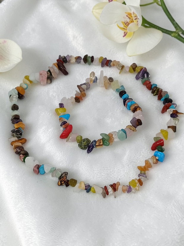 Set Handmade Multicolor: Colier și Brățară din Pietre Naturale Chips