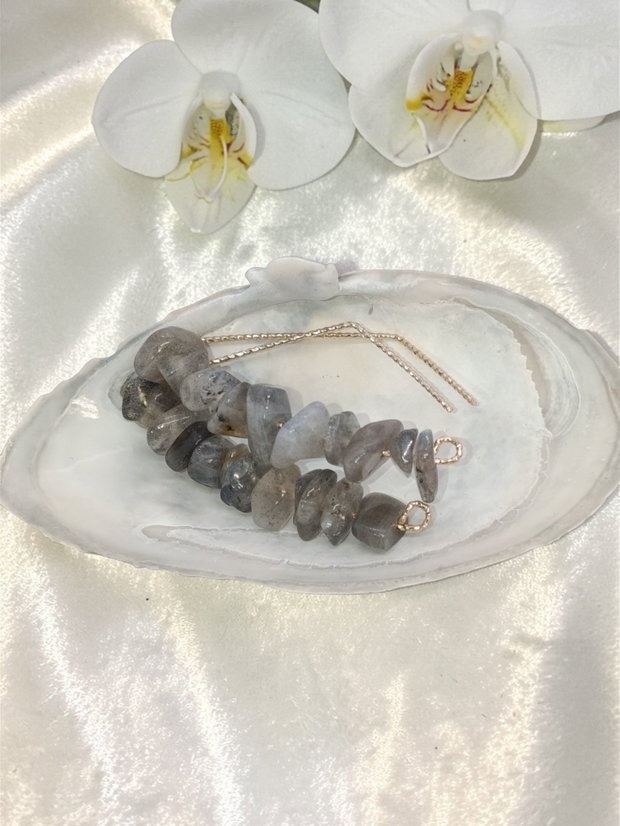 Set Handmade din Labradorit Chips Energie și Stil Natural (Brățară & Cercei)