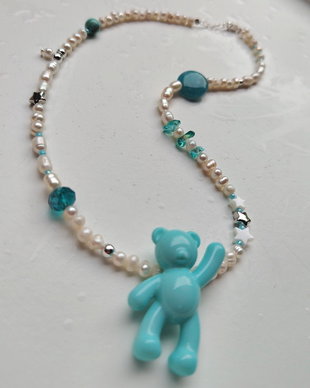 Colier Blue Teddy din perle cultură, argint, acrilic