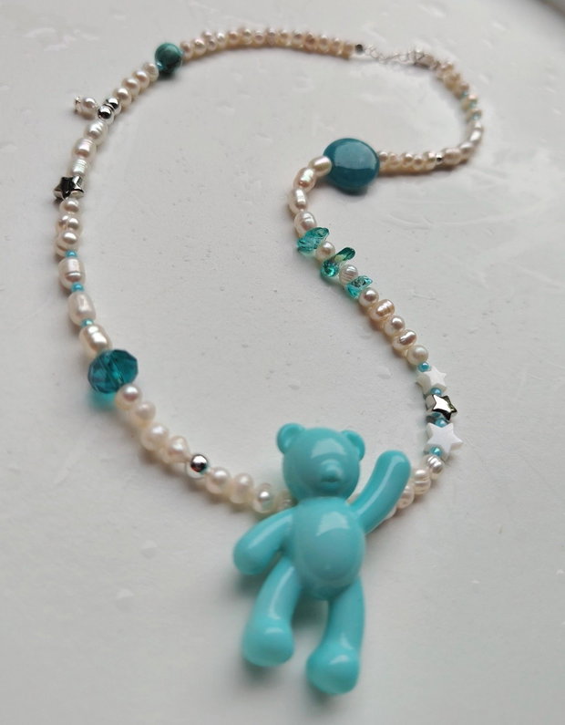 Colier Blue Teddy din perle cultură, argint, acrilic