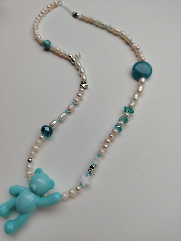 Colier Blue Teddy din perle cultură, argint, acrilic