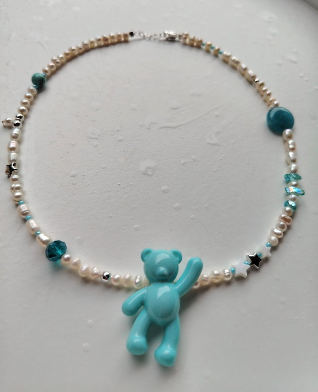 Colier Blue Teddy din perle cultură, argint, acrilic