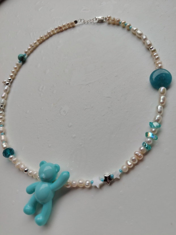 Colier Blue Teddy din perle cultură, argint, acrilic