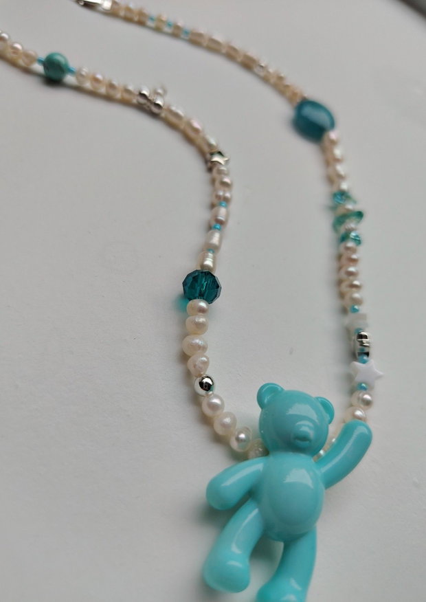 Colier Blue Teddy din perle cultură, argint, acrilic