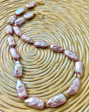 Colier perle baroc Biwa lila rose prafuit