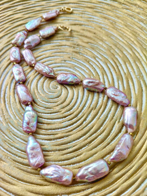 Colier perle baroc Biwa lila rose prafuit