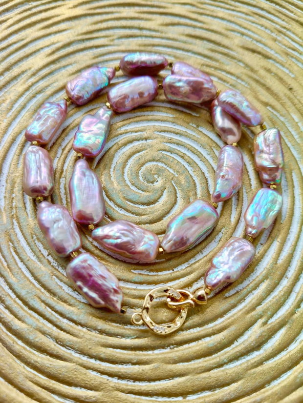 Colier perle baroc Biwa lila rose prafuit