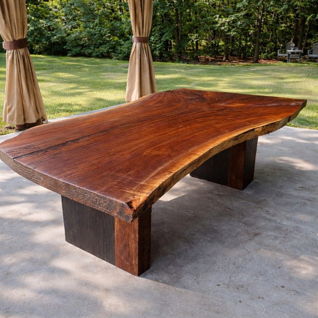 Masă din lemn masiv pentru 12 persoane terasă / foișor 220x100 cm blat 6 cm ATP Wood