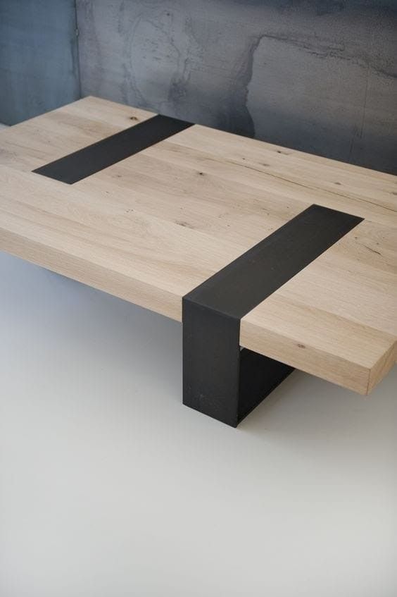 Măsuță de cafea din stejar masiv cu inserții metalice 110x50 cm blat 5 cm design modern ATP Wood