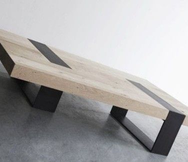 Măsuță de cafea din stejar masiv cu inserții metalice 110x50 cm blat 5 cm design modern ATP Wood